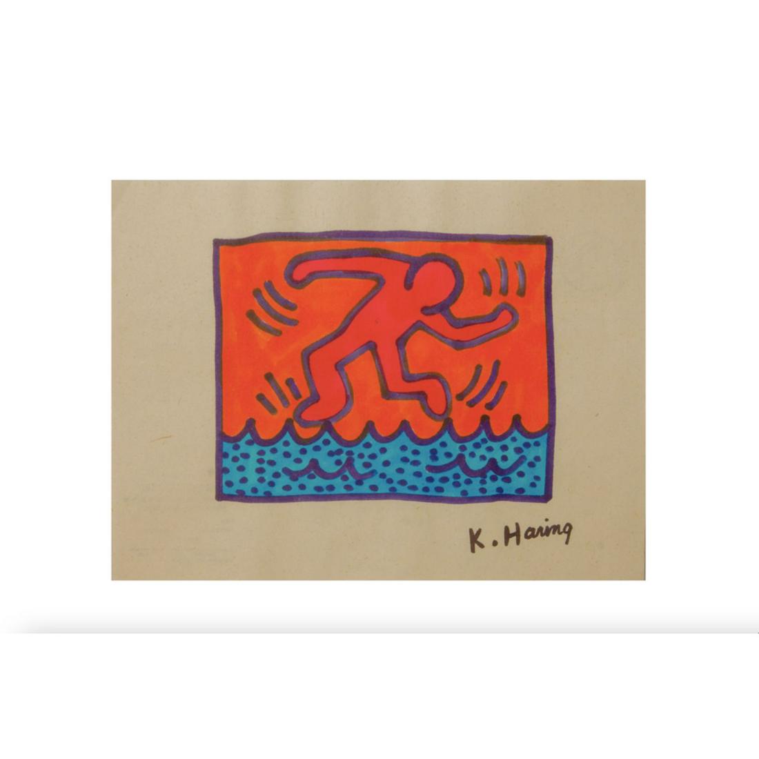 RARE Keith Haring Authentic Drawing on Vintage Paper SIGNED and Stamped by Haring Estate: RARE Keith Haring Authentic Drawing on Vintage Paper SIGNED and Stamped by Haring Estate