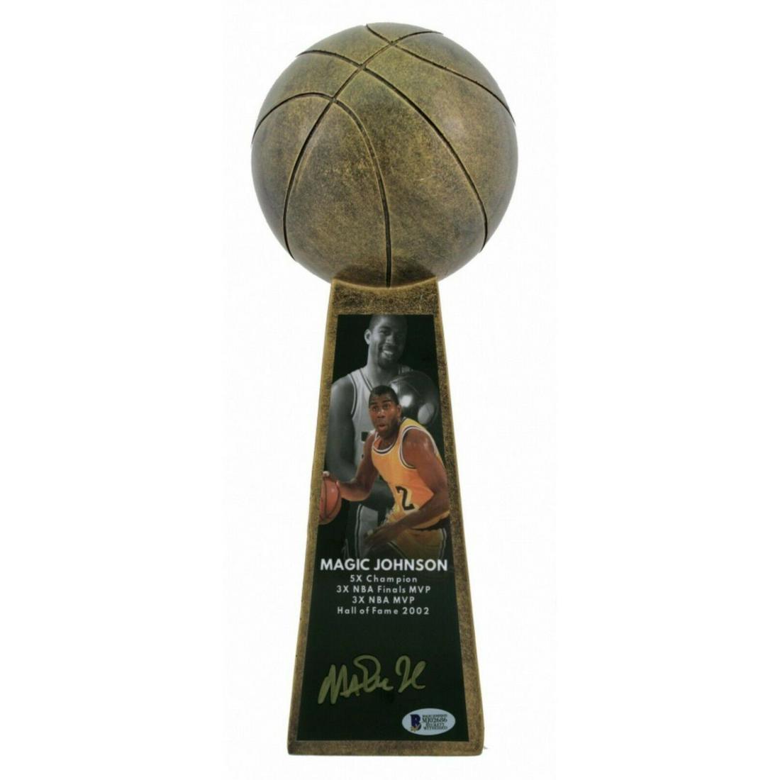 Magic Johnson Signed 14â€ Championship Basketball Trophy (Beckett COA) (1 of 1)