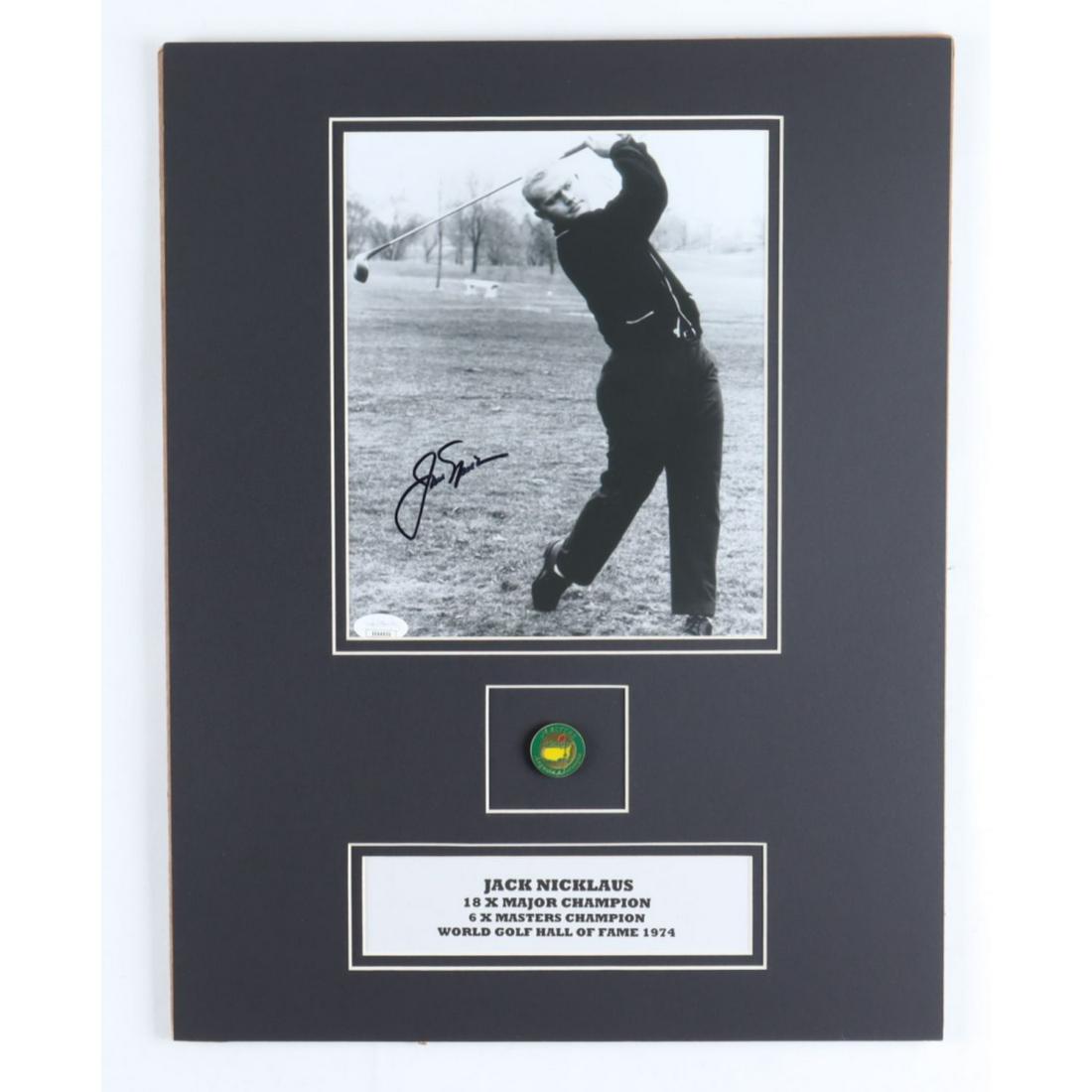 Jack Nicklaus Signed 14x18 Custom Matted Photo Display With Masters Pin (JSA) (1 of 1)