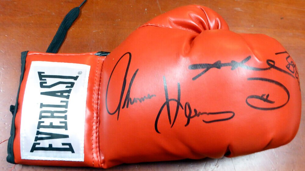 3 BOXING GREATS SIGNED BOXING GLOVE LEONARD HEARNS DURAN (PSA COA) (1 of 1)