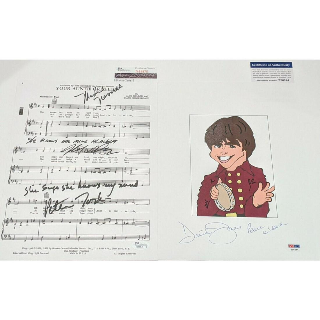 THE MONKEES Signed Autograph Lyric Sheet Photo Set Jones,Nesmith, (PSA JSA) (1 of 1)