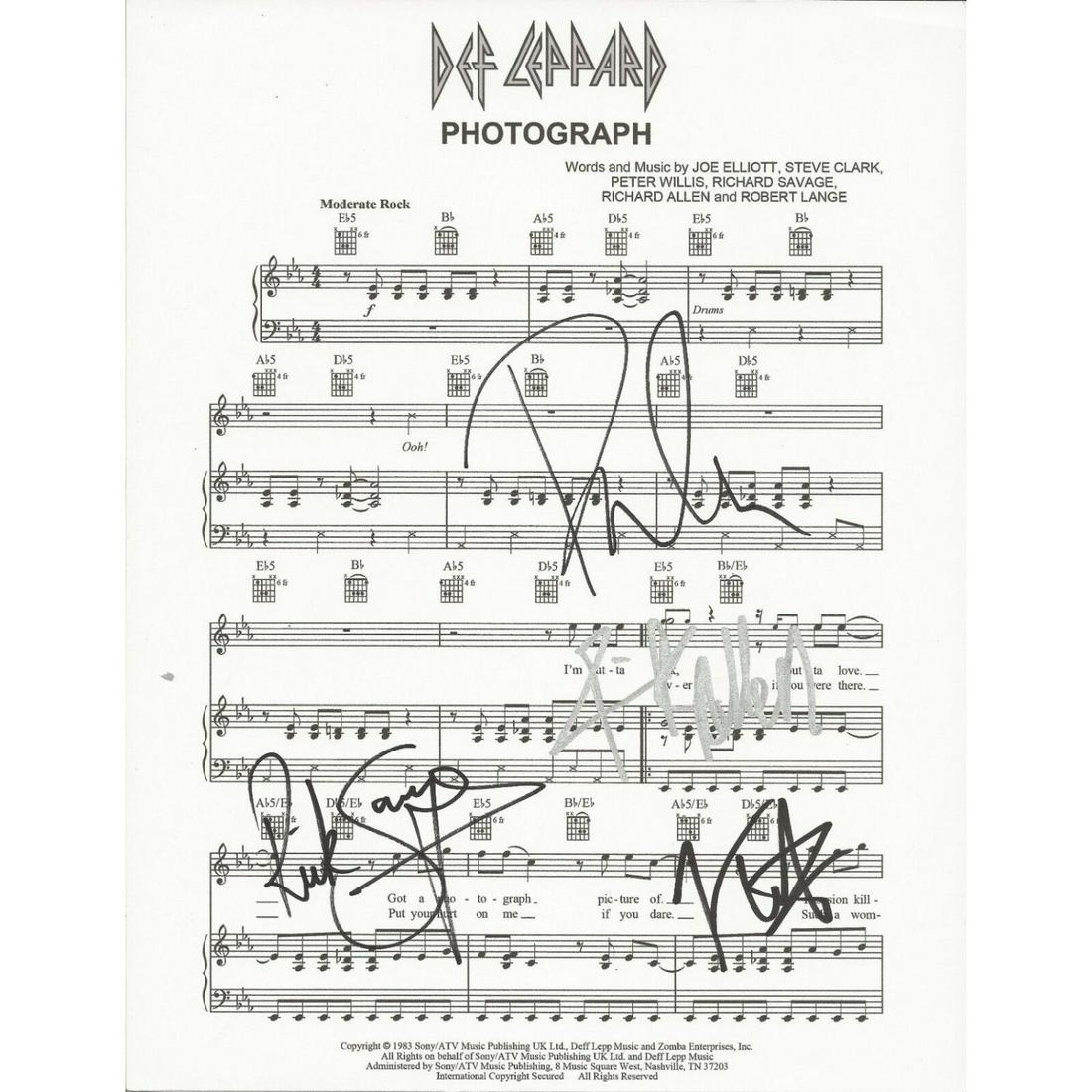 Def Leppard REAL hand SIGNED Photograph Sheet Music (COA) (1 of 1)