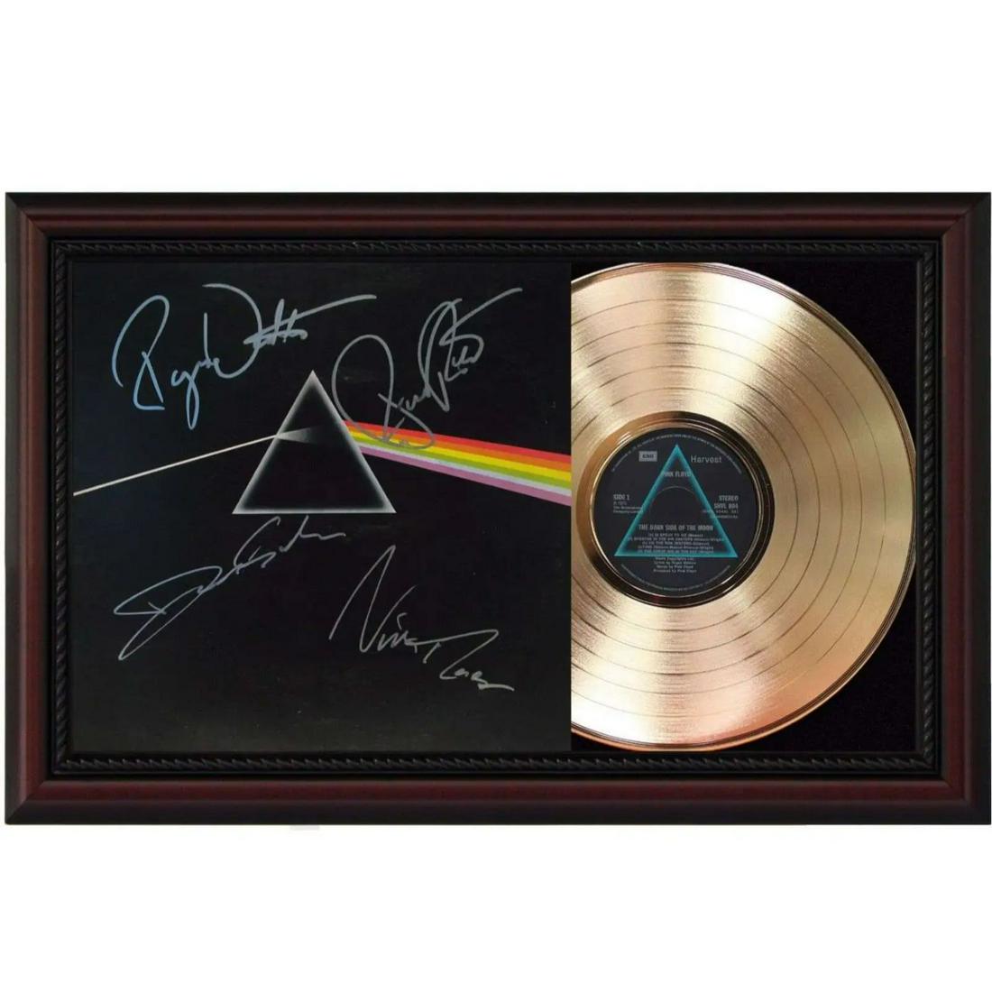Pink Floyd Dark Side Cherry Wood Gold LP Record Reproduction Replica Signature Display M4 (1 of 1)