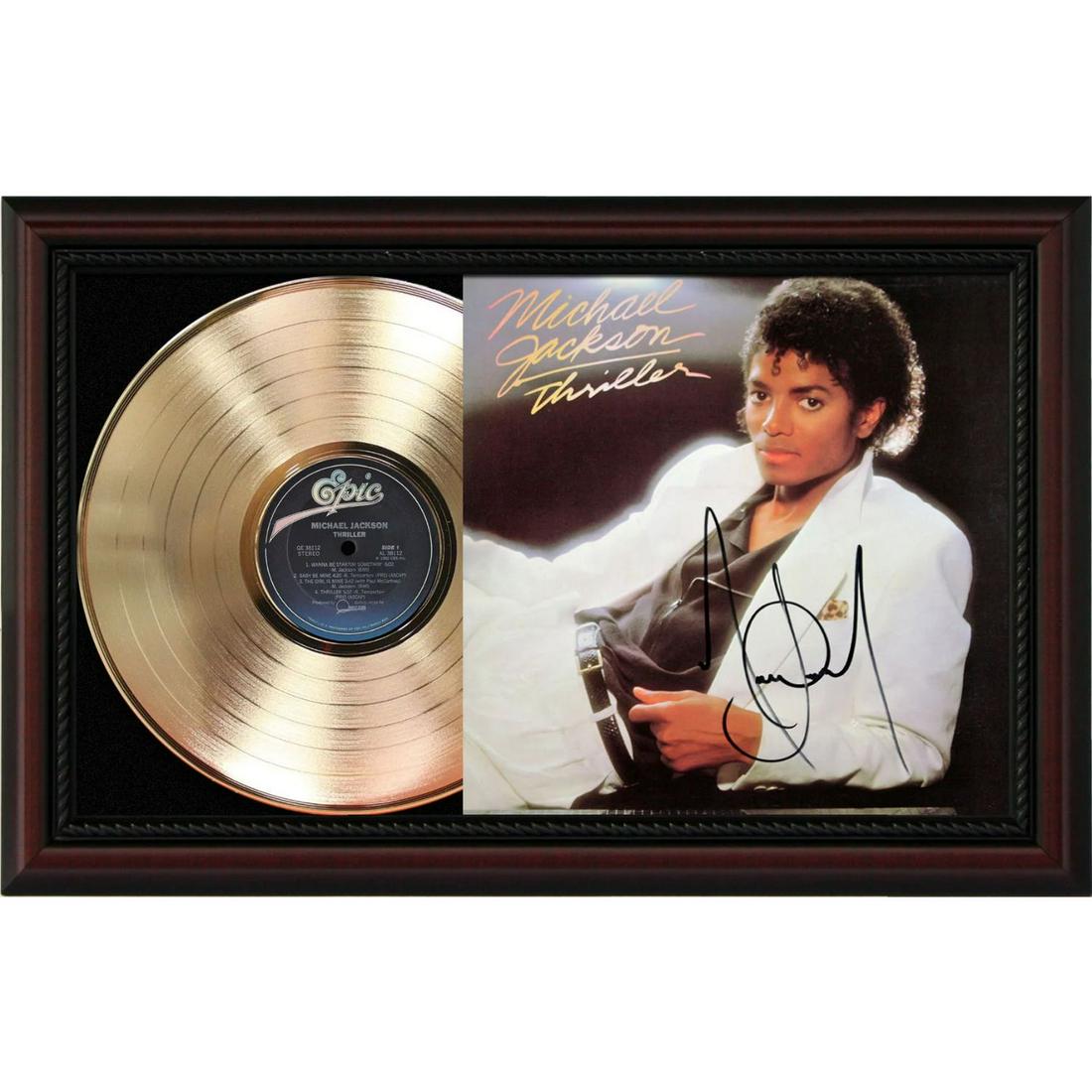 Michael Jackson Framed Cherry Wood Reproduction Replica Signature LP Record Display (1 of 1)