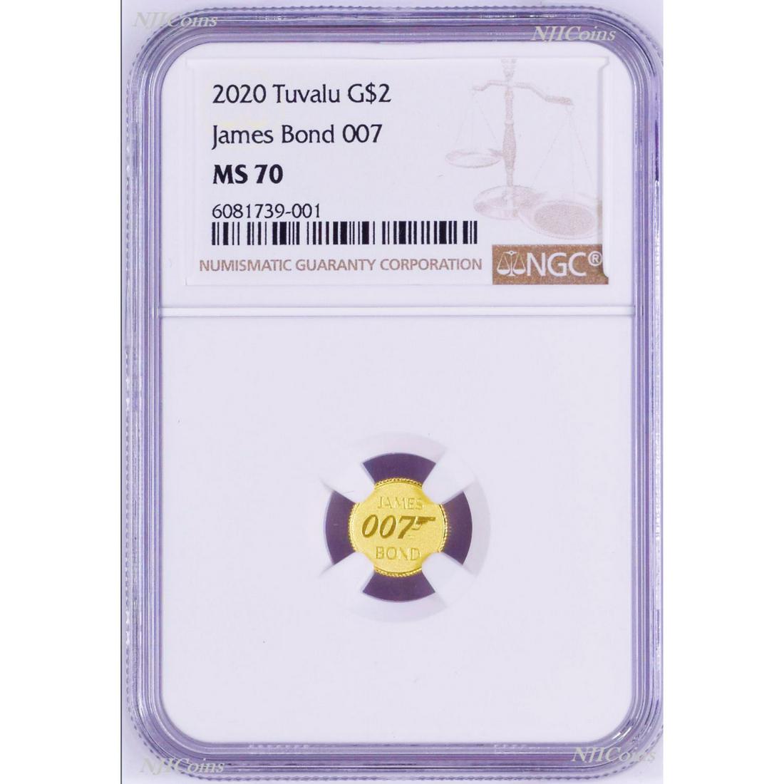 2020 James Bond 007 $2 0.5g .9999 Gold COIN NGC MS70 Brown Label (1 of 3)