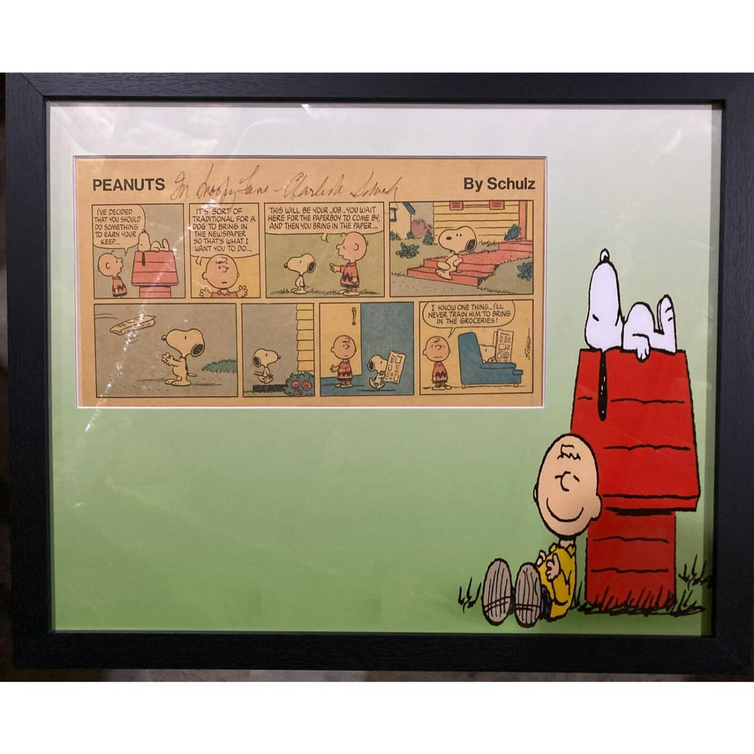 Charles M Schulz Signed Comic Strip w/Frame Peanuts Photo Mat (JSA LOA) (1 of 2)