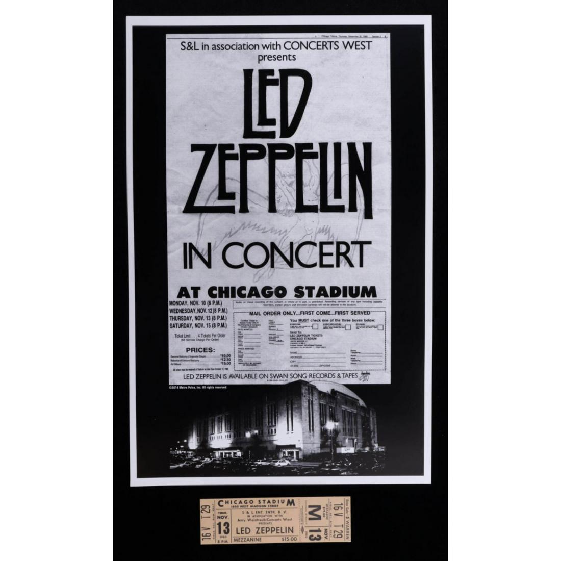 1980 Led Zeppelin at Chicago Stadium 11x17 Concert Poster with Ticket (1 of 2)
