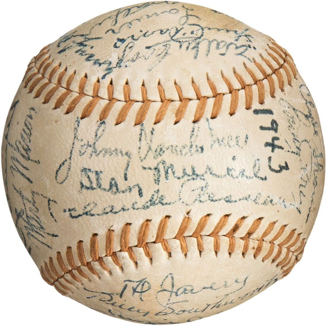 RARE 1943 All Star Game Team Signed Baseball Mel Ott Stan Musial (PSA LOA) (1 of 4)