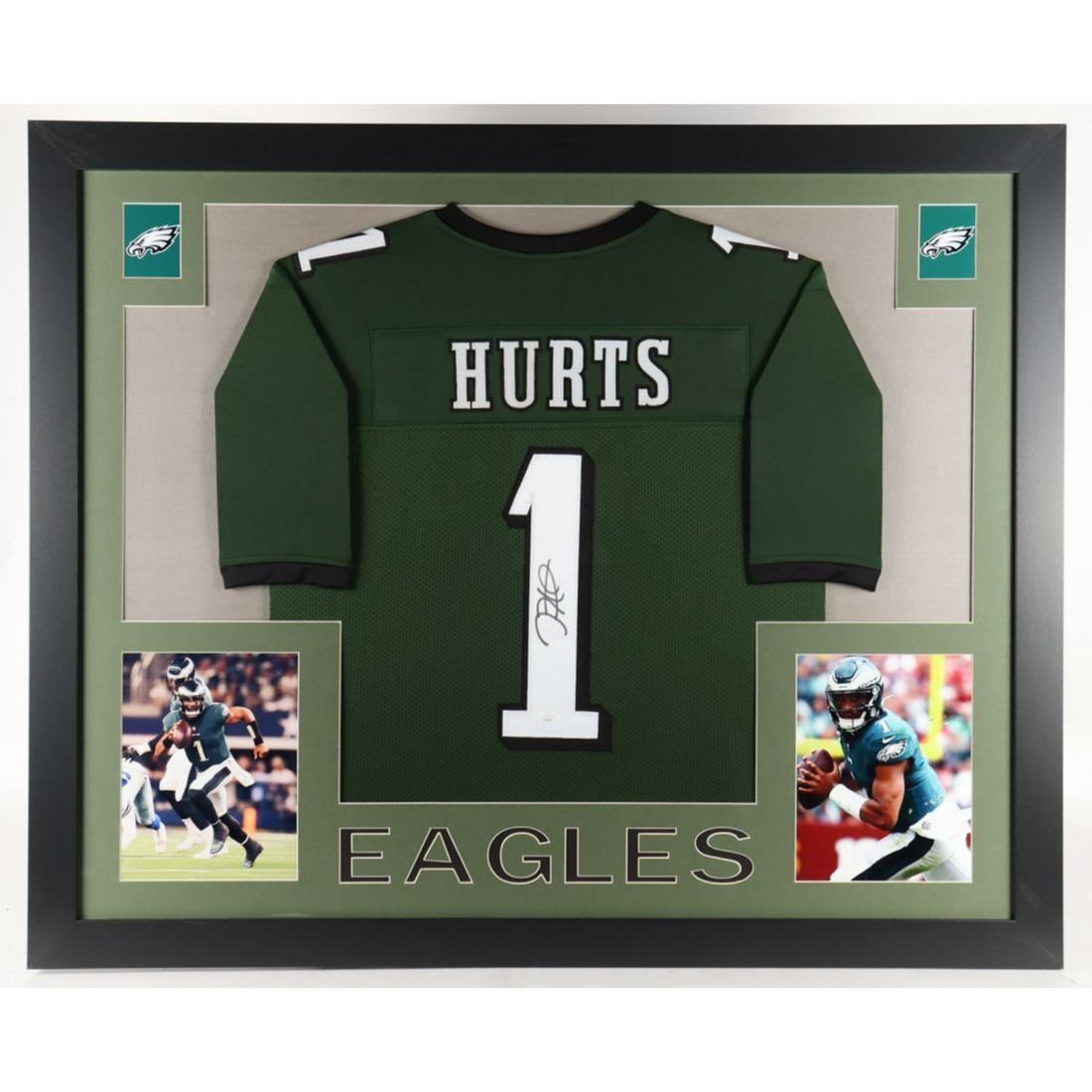 Jalen Hurts Signed Custom Framed Jersey Display (JSA) (1 of 1)