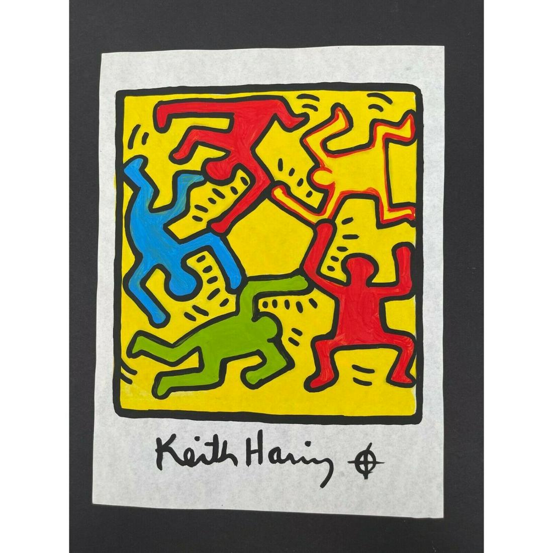 Keith Haring Signed Pop Art Painting of Five Figures on Paper (1 of 2)
