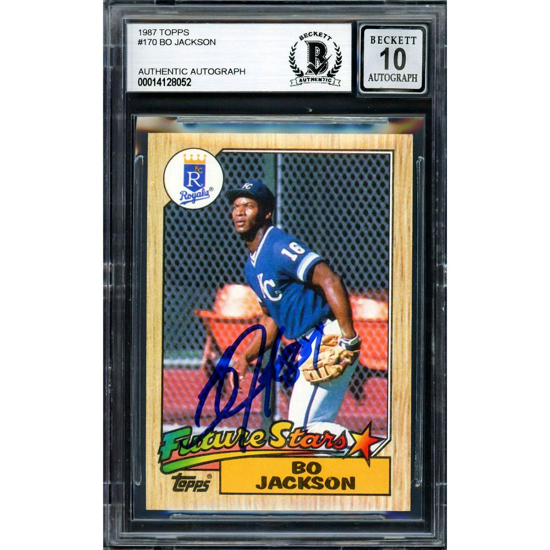 BO JACKSON SIGNED 1987 TOPPS ROOKIE CARD ROYALS BAS 10 (1 of 2)