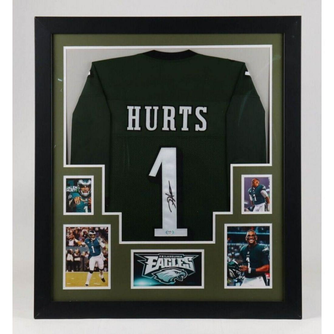 JALEN HURTS SIGNED 34X42 CUSTOM FRAMED PHILADELPHIA EAGLES JERSEY DISPLAY (PSA COA) (1 of 1)