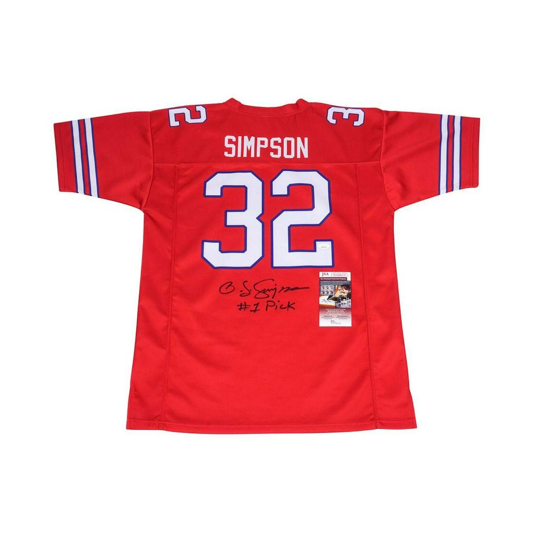 OJ SIMPSON SIGNE BILLS JERSEY #1 PICK (JSA COA): OJ SIMPSON RED #1 PICK (JSA COA)