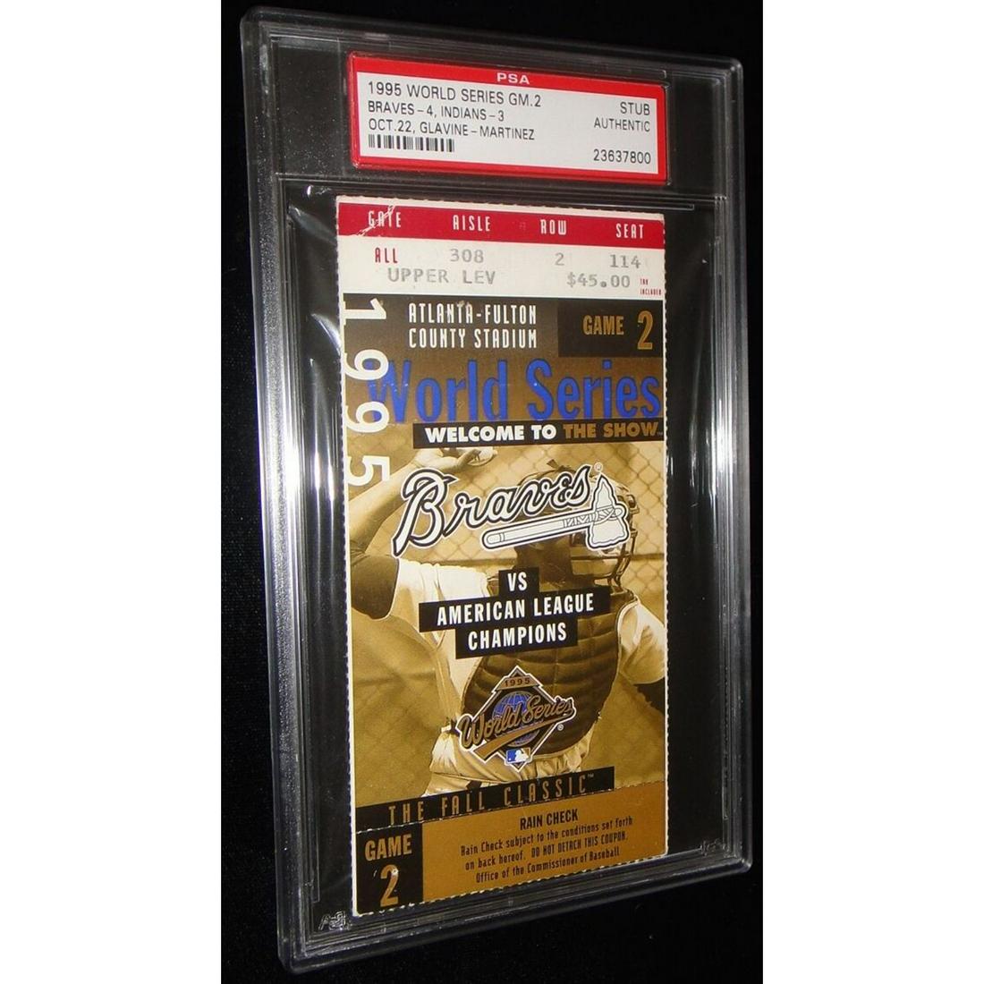 1995 World Series Game 2 Ticket Atlanta Braves "Tom Glavine 95 WS MVP" (PSA SLABBED) (1 of 2)