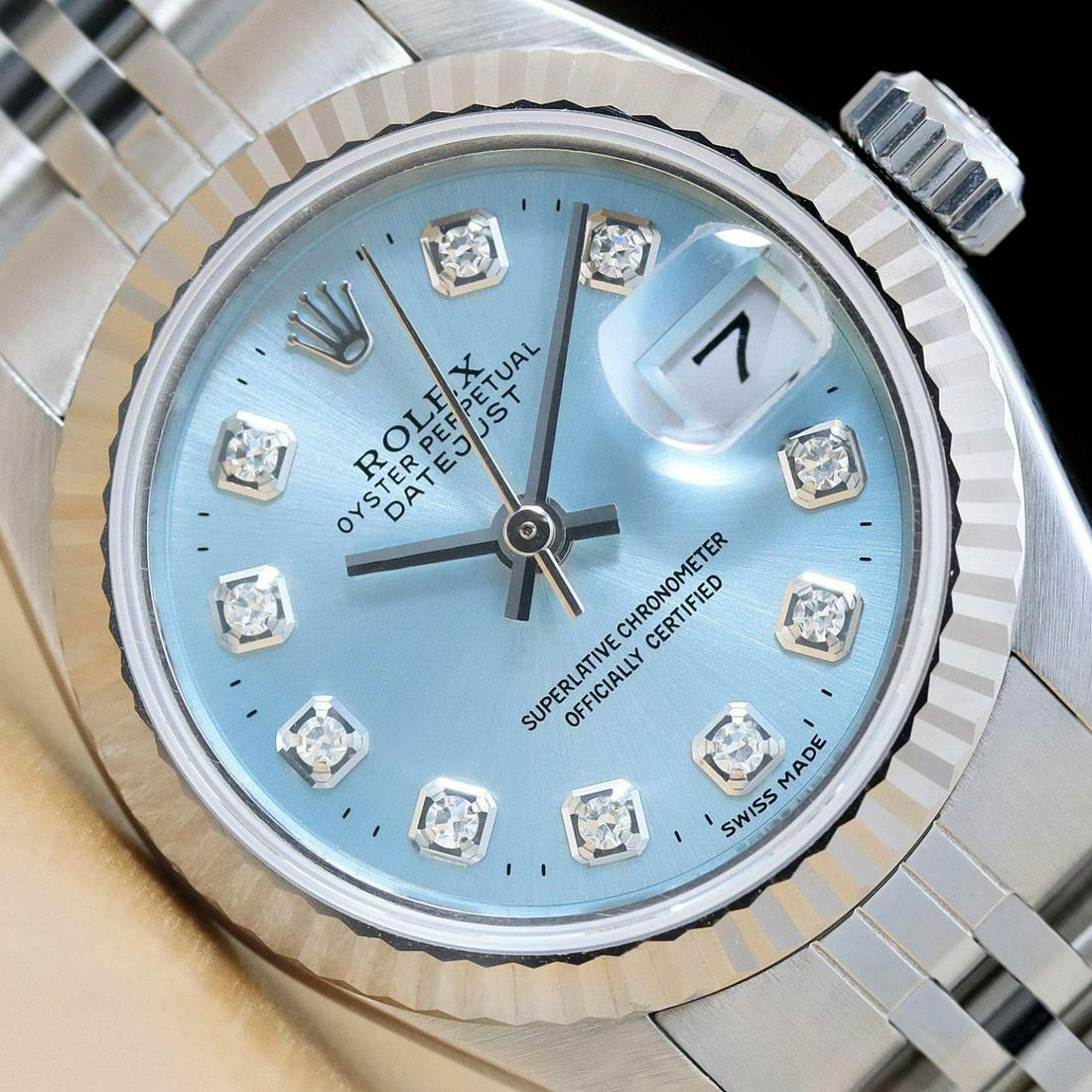 Ladies 18k White Gold & Stainless Steel Rolex With An Ice Blue Dial: Ladies 18k White Gold & Stainless Steel Rolex With An Ice Blue Dial