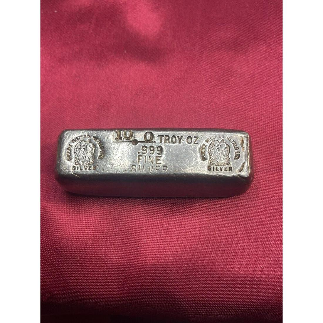 10.0 oz .999 Silver Bar RARE VINTAGE PHOENIX PRECIOUS METALS LTD OLD POURED BAR (1 of 2)