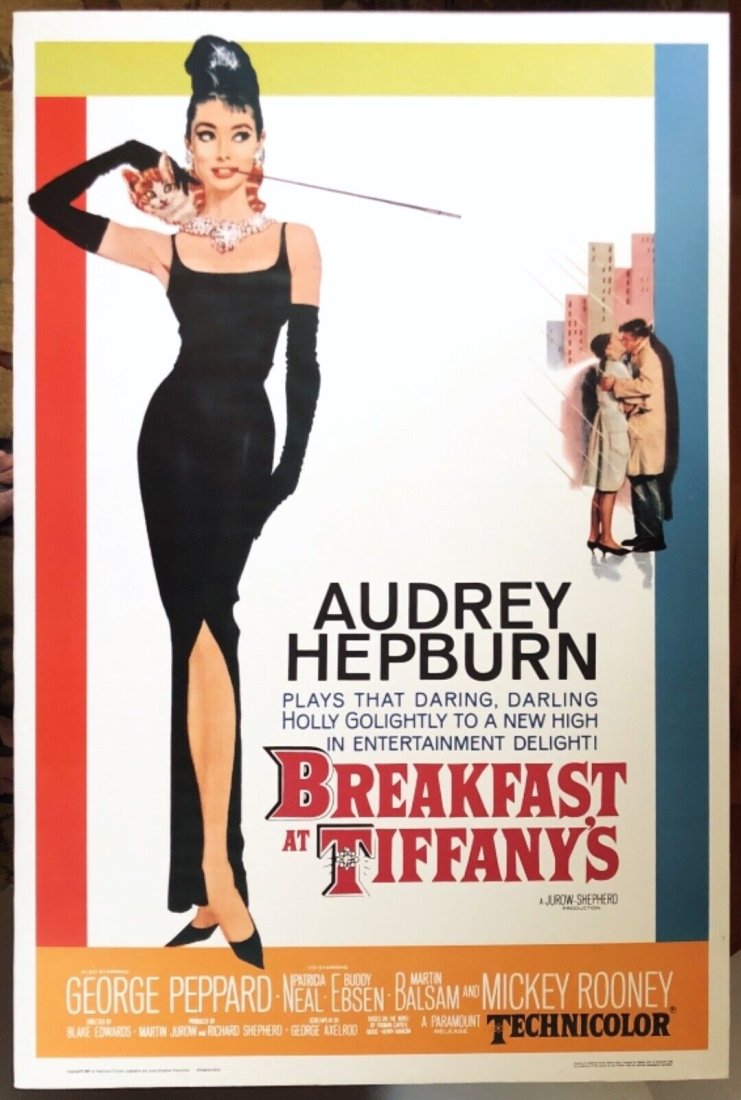 Vintage Movie Poster "Breakfast at Tiffany's" 1961 Audrey Hepburn 40”x26.75” (1 of 1)