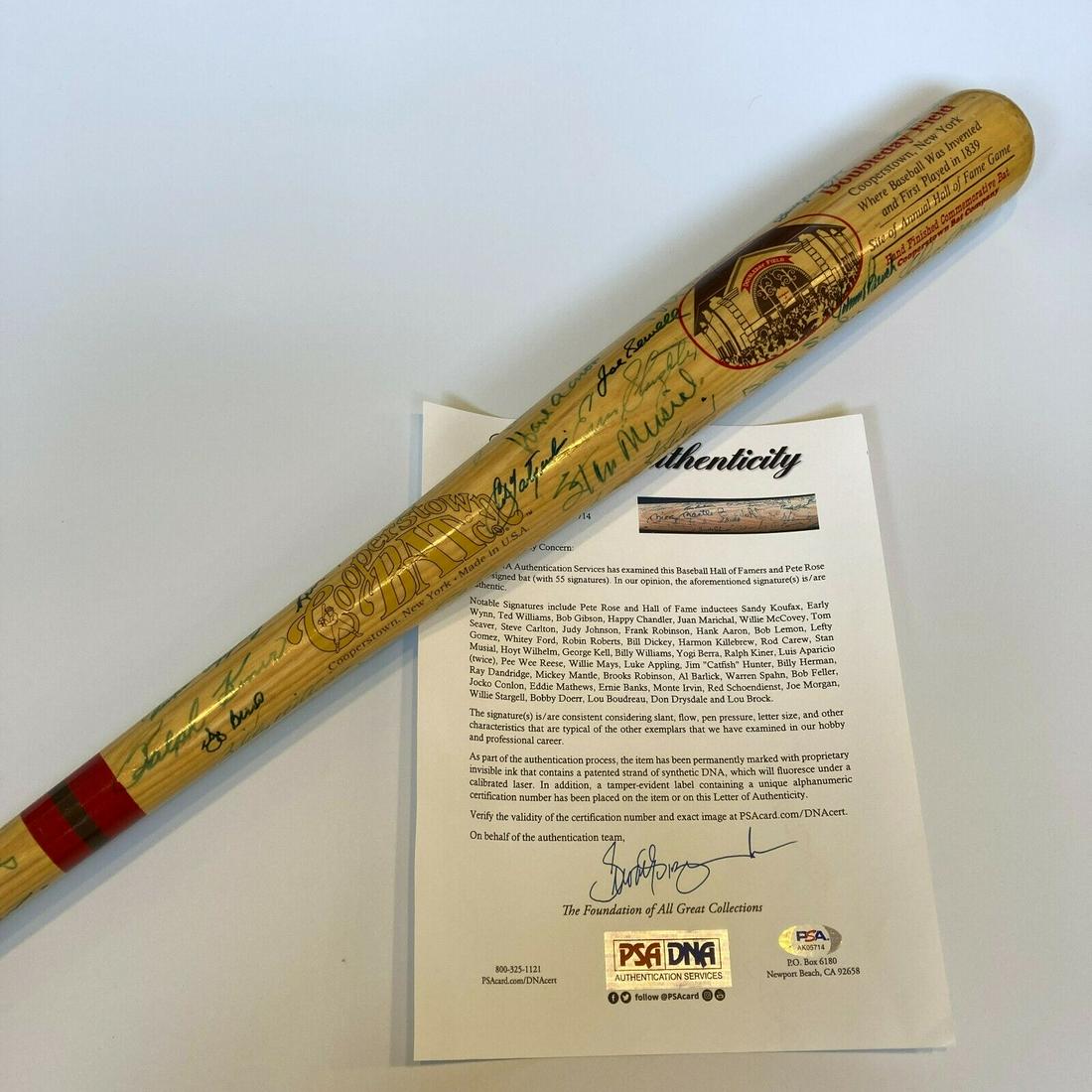 ONE OF A KIND Mickey Mantle Ted Williams Willie Mays Sandy Koufax HOF SIgned Bat 55 Sigs PSA (1 of 1)