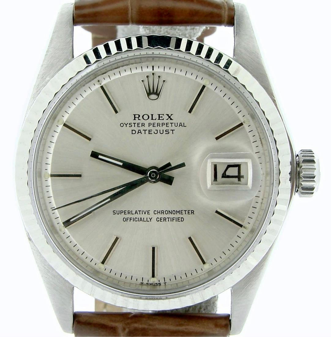 Rolex Datejust Men Stainless Steel 18K White Gold Watch Silver Dial Brown 1601 (1 of 2)