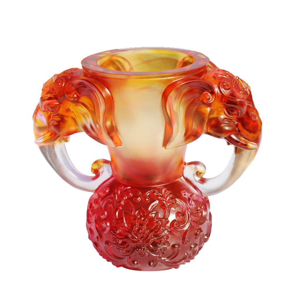 Liuligongfang Amber Crystal Elephant Full of Prosperity and Honor (5.00"L x 3.00"D x 4.50"H) (1 of 2)
