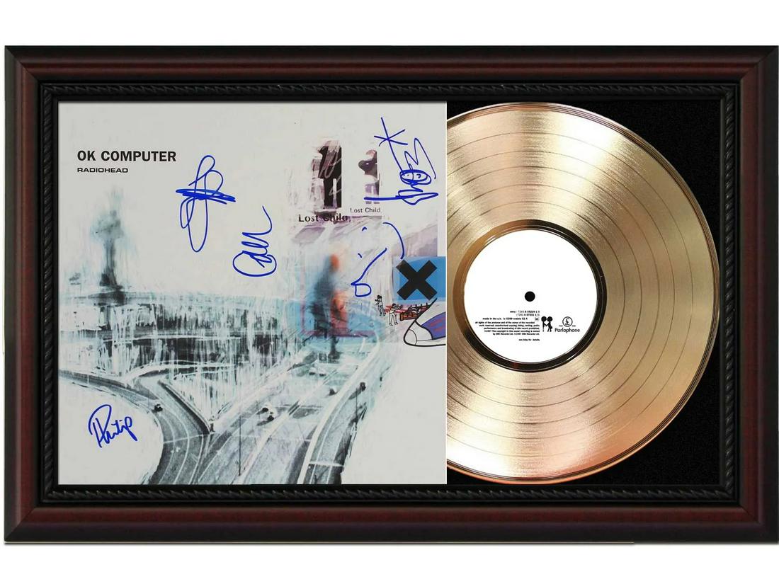 Radiohead Ok Computer Cherrywood Reproduction Replica Signature Gold LP Record Display M4 (1 of 1)