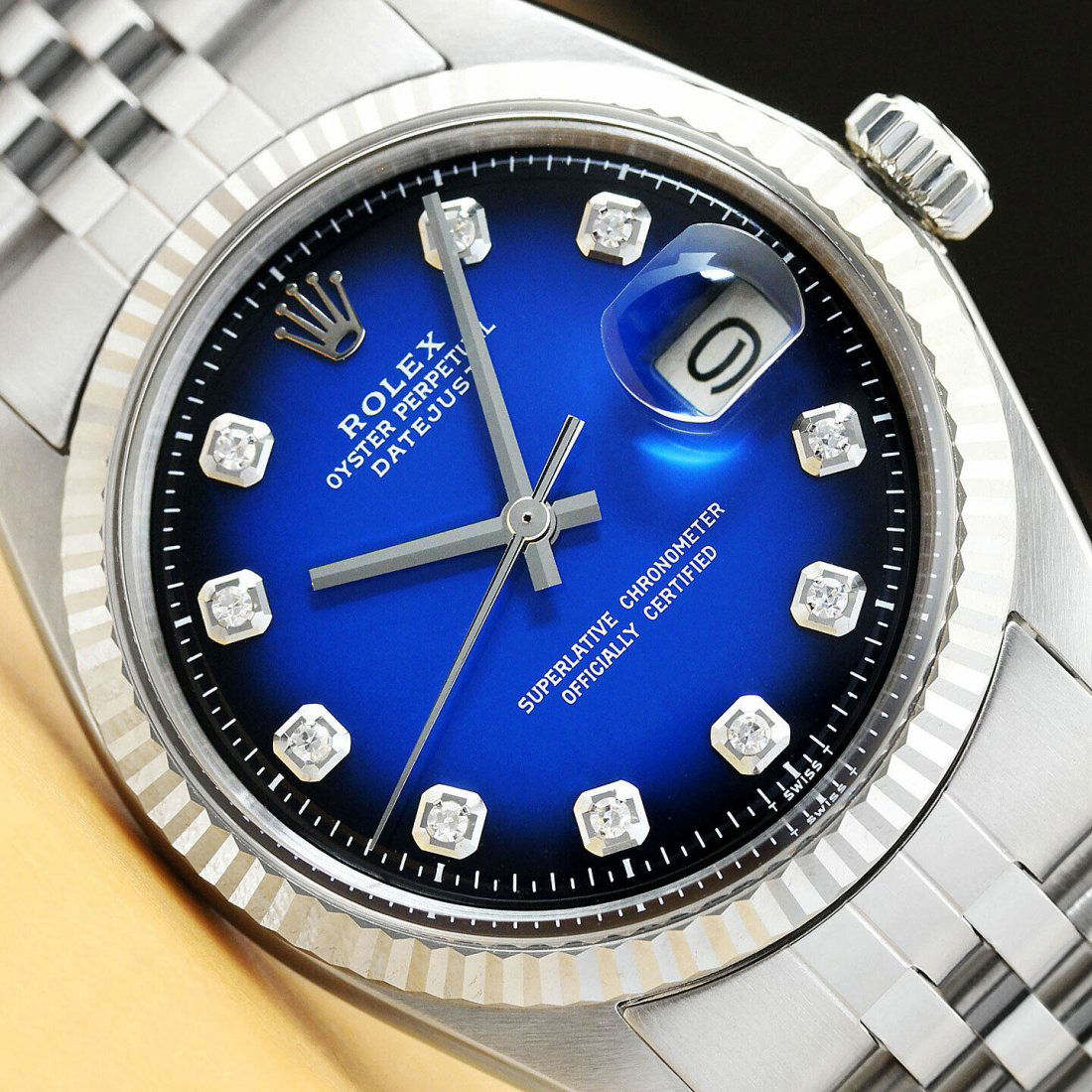 Mens 18k White Gold & Stainless-Steel Rolex Datejust With A Blue Vignette Dial (1 of 5)