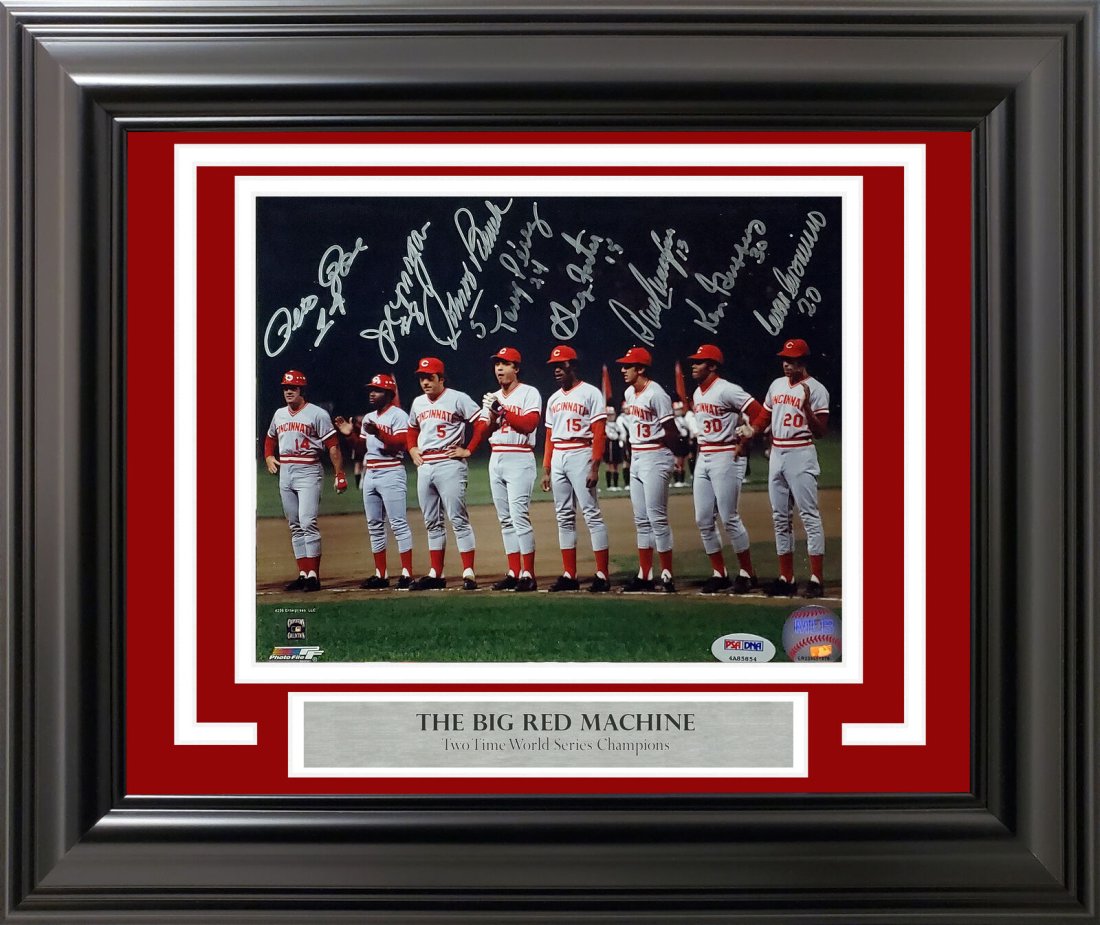 Cincinatti Reds Two Time World Series Champions Multi-Signed & Custom Framed 8x10 Photo With 8 Signa (1 of 2)