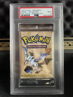 1999 Pokemon Fossil 1st Edition Booster Pack Aerodactyl Sealed PSA 9: 1999 Pokemon Fossil 1st Edition Booster Pack Aerodactyl Sealed PSA 9