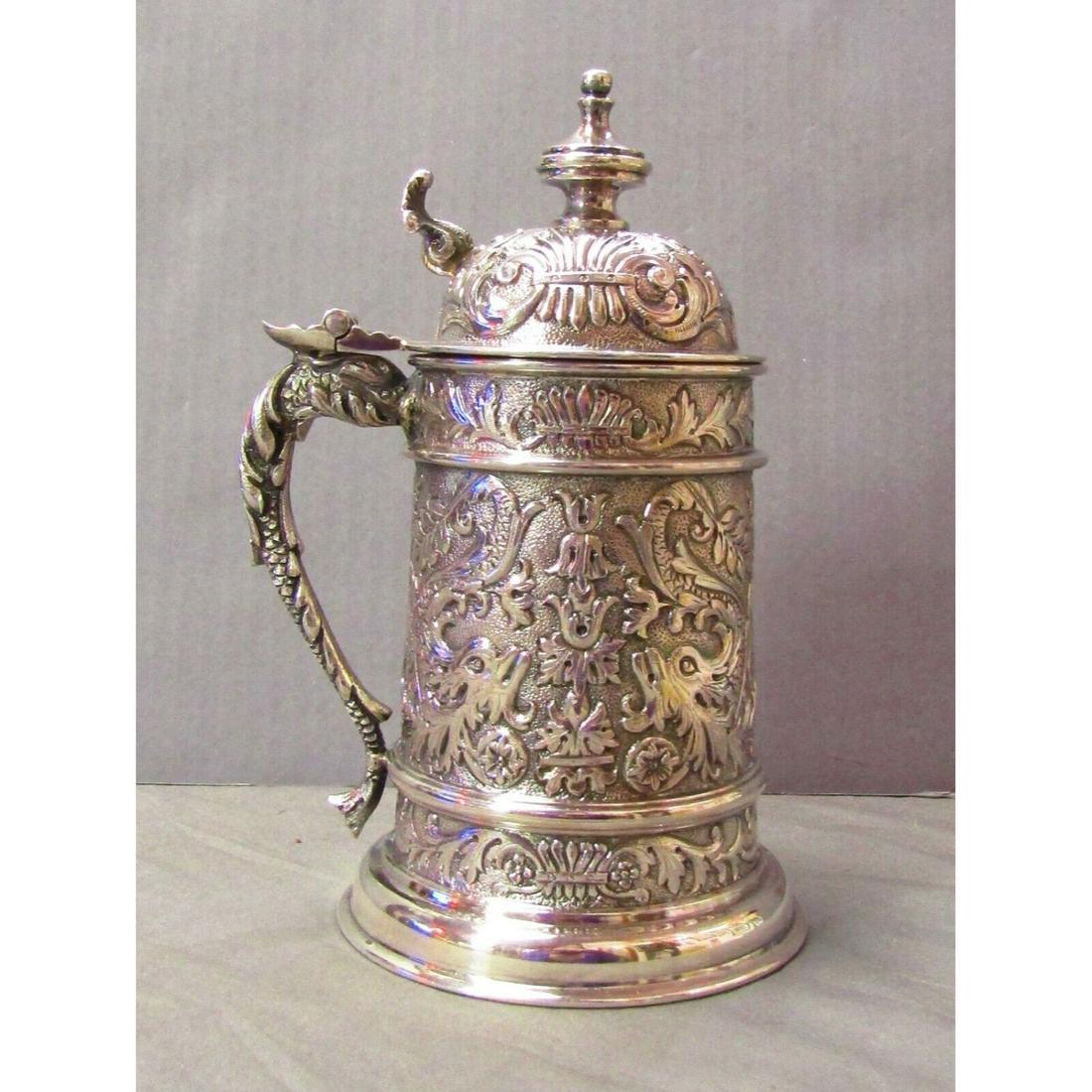 VINTAGE ORNATE STERLING SILVER BEER STEIN OR TANKARD BY TITULO - MARKED* (1 of 2)
