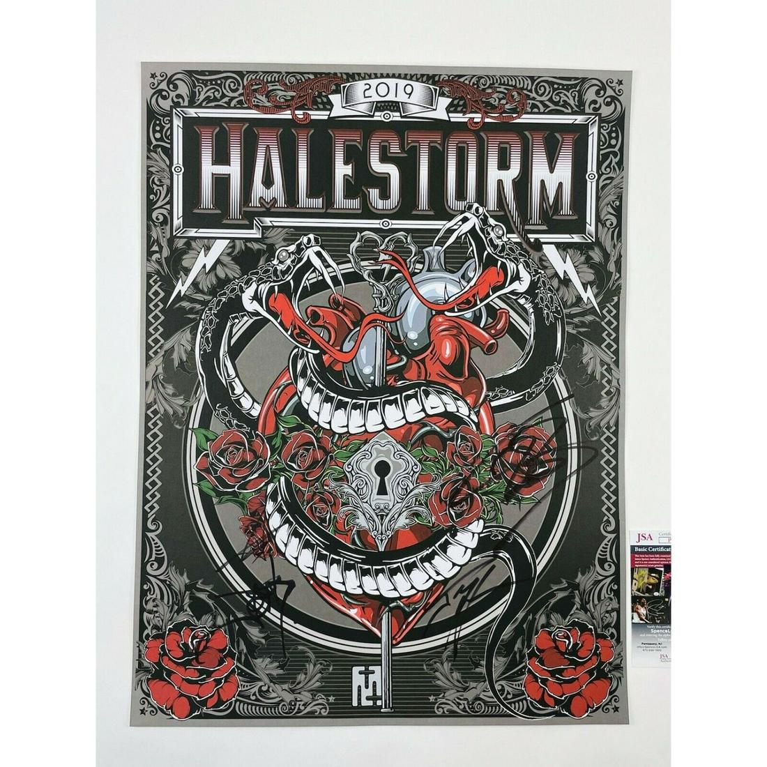 Halestorm Band Signed 2019 Tour Lithograph Poster Lzzy Hale Autographed JSA COA (1 of 2)