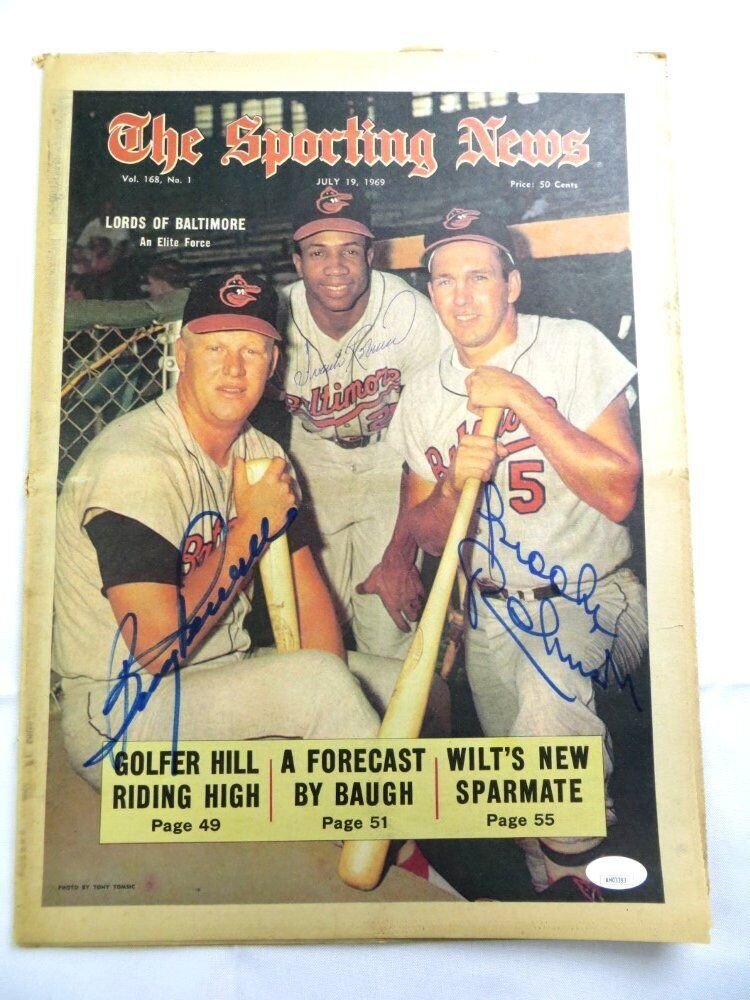 Brooks Frank Robinson Boog Powell Autographed Newspaper TSN 1969 JSA AH03393: Brooks Frank Robinson Boog Powell Autographed Newspaper TSN 1969 JSA AH03393