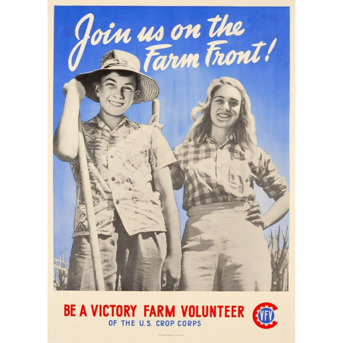 Original Vintage 40s WWII Propaganda Poster - Join Us On The Farm Front - 1940s (1 of 1)