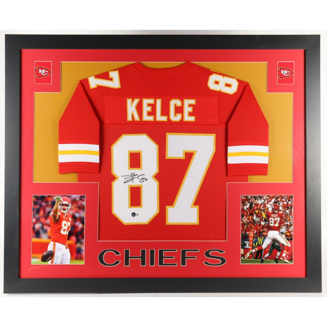 Travis Kelce Signed Custom Framed Jersey Display (Beckett) (1 of 1)