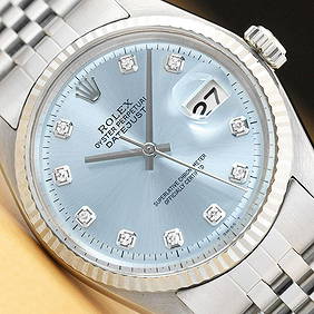 Mens 18k White Gold & Stainless Steel Rolex Datejust With A Blue Diamond Dial (1 of 8)