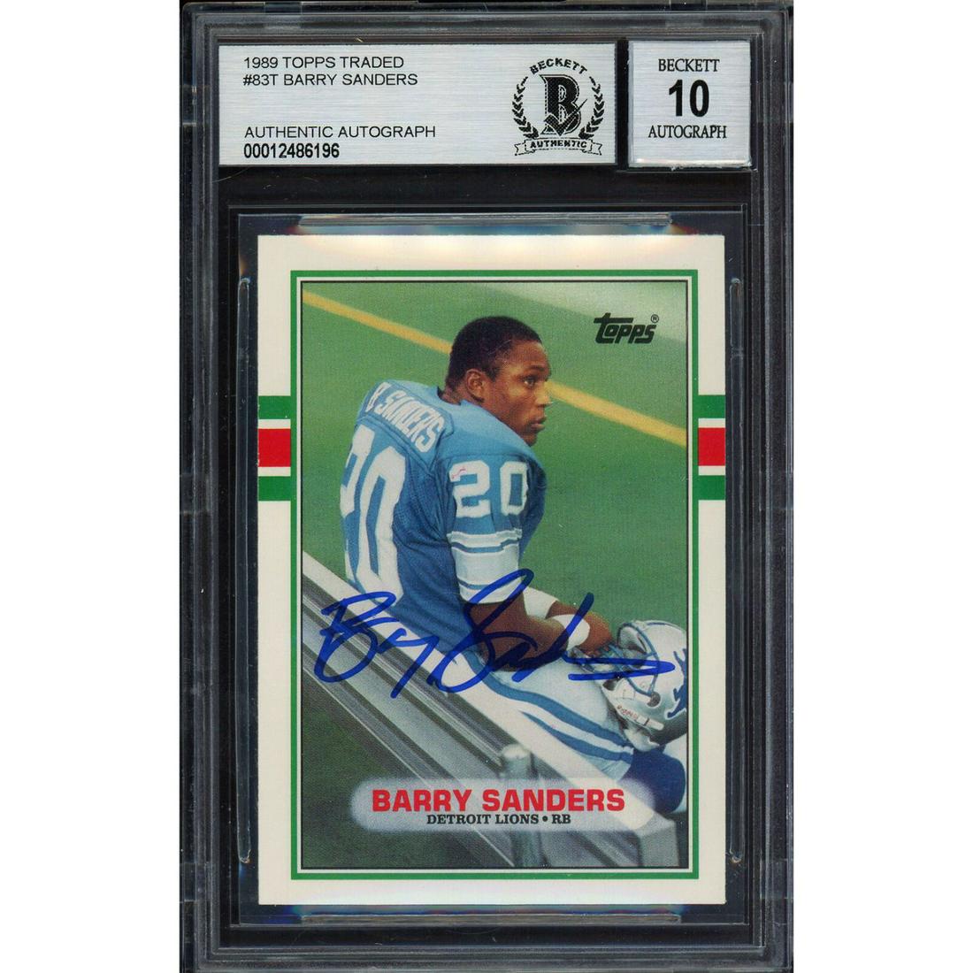 Barry Sanders Signed 1989 Topps Traded #83T Rookie Card (Beckett 10 Auto) (1 of 2)