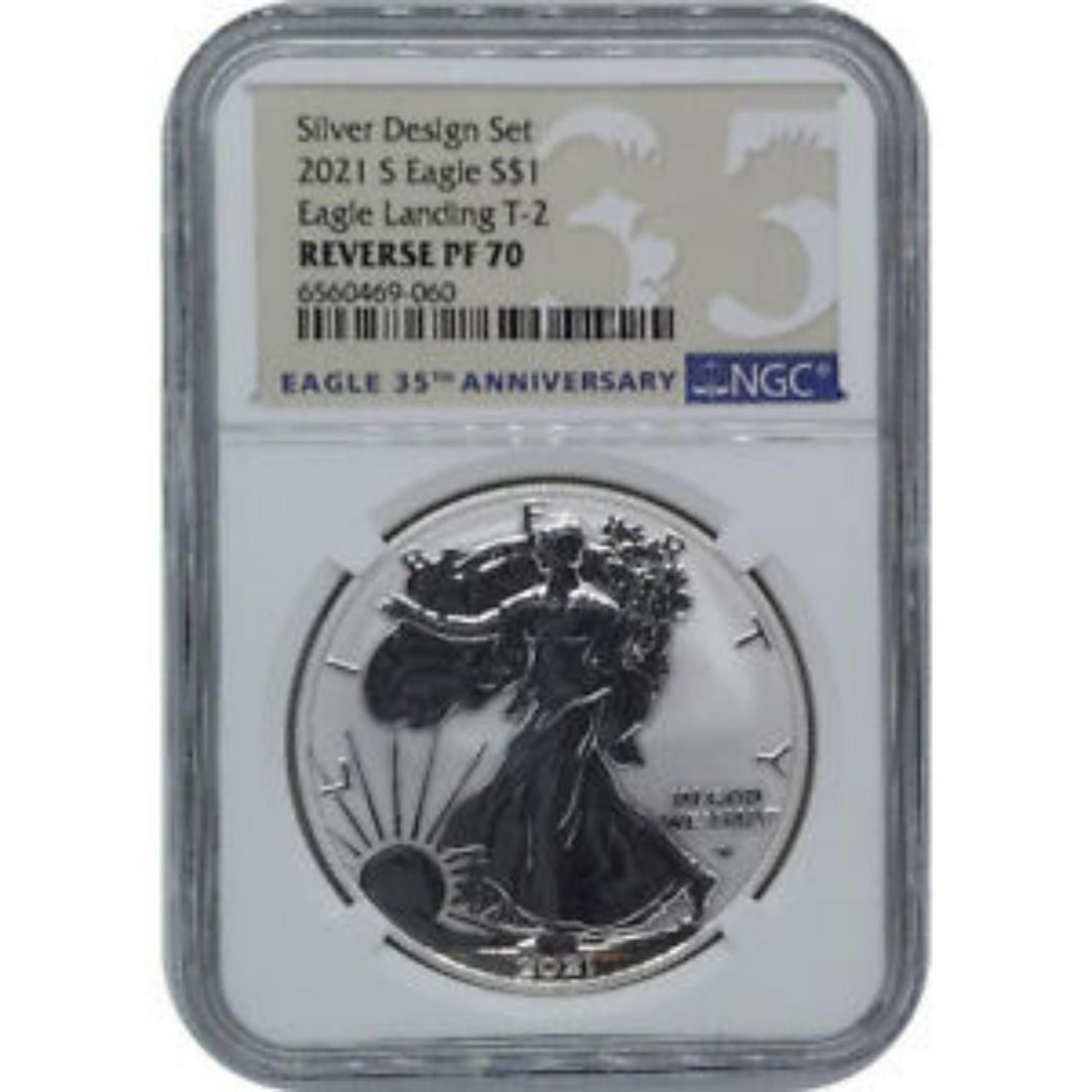 Silver Design Set 2021 S Eagle S $1 Eagle Landing T-2 Coin NGC Reverse PF 70: Silver Design Set 2021 S Eagle S $1 Eagle Landing T-2 Coin NGC Reverse PF 70