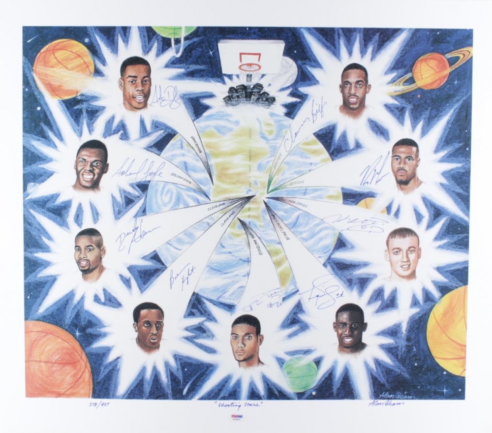 "Shooting Stars" 23.5x26.5 LE Lithograph Signed by (9) with Tim Duncan, Chauncey Billups, Keith Van (1 of 2)