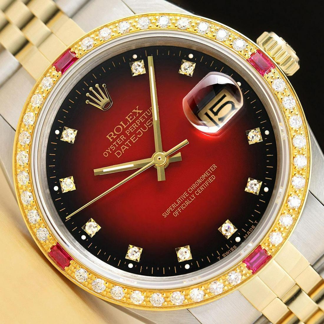 Mens 18k Yellow Gold & Stainless Steel Rolex Datejust 16013 With A Red Vignette Dial (1 of 9)