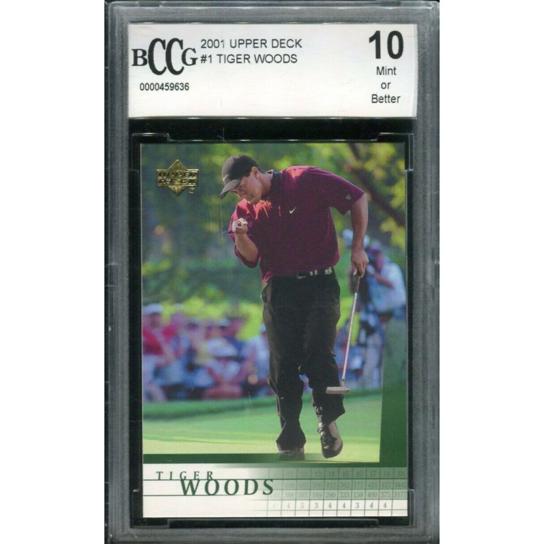 2001 UPPER DECK #1 TIGER WOODS BCCG 10 ROOKIE CARD (1 of 2)