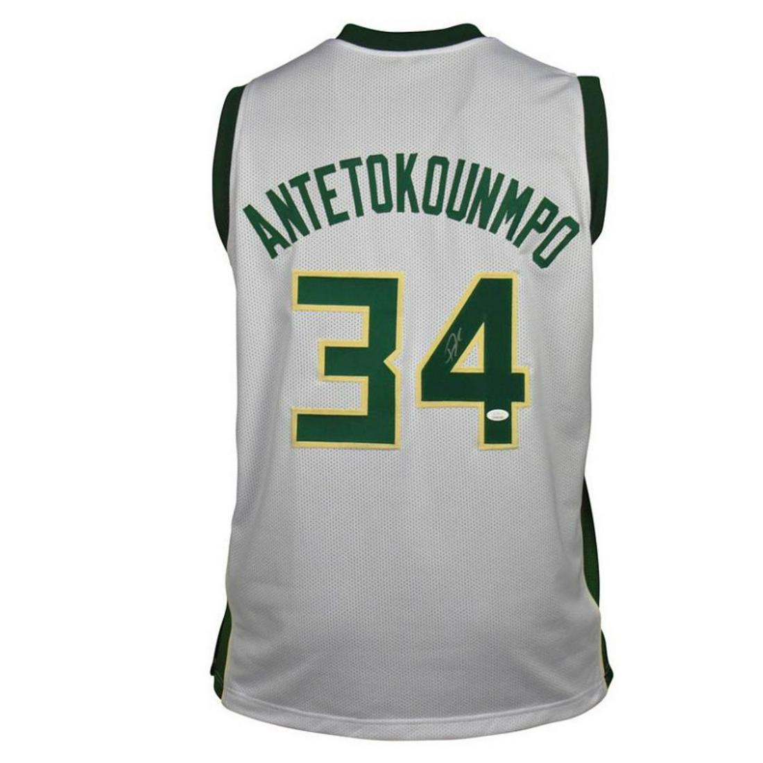 Giannis Antetokounmpo Signed Milwaukee Pro White Basketball Jersey (JSA) (1 of 1)