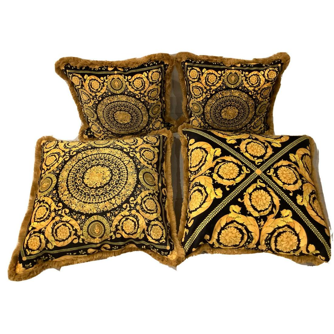 ATELIER VERSACE SET OF 4 CUSTOM MADE BOLD BLACK BAROCCO VELVET SZ 18â€18â€ (1 of 1)