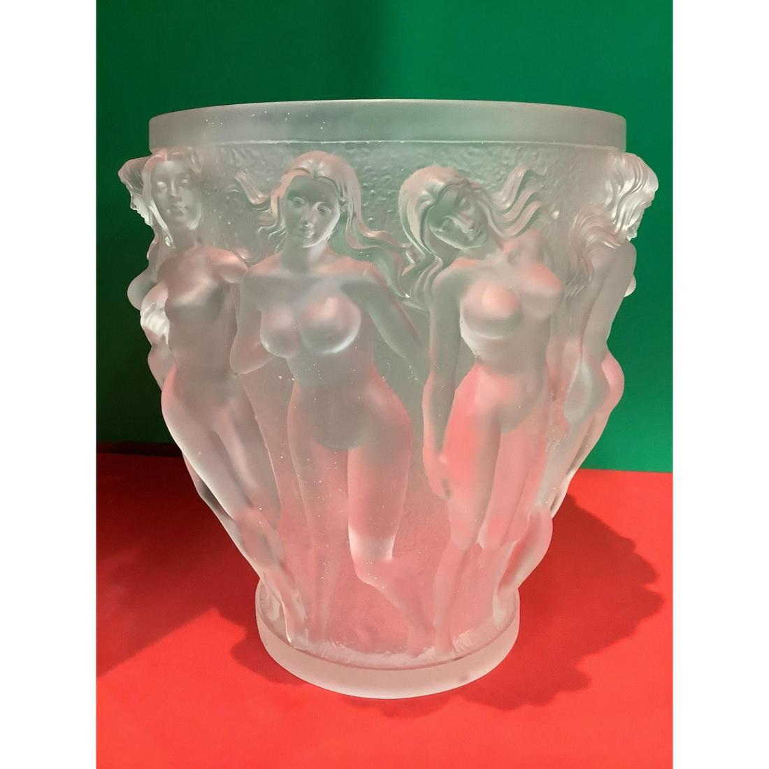 Clear baccahntes Lalique style 10 inch tall 7 inch wide 11 lb (1 of 2)