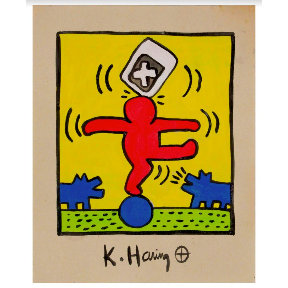 RARE Keith Haring Authentic Drawing on Vintage Paper SIGNED and Stamped by Haring Estate *Red (1 of 1)