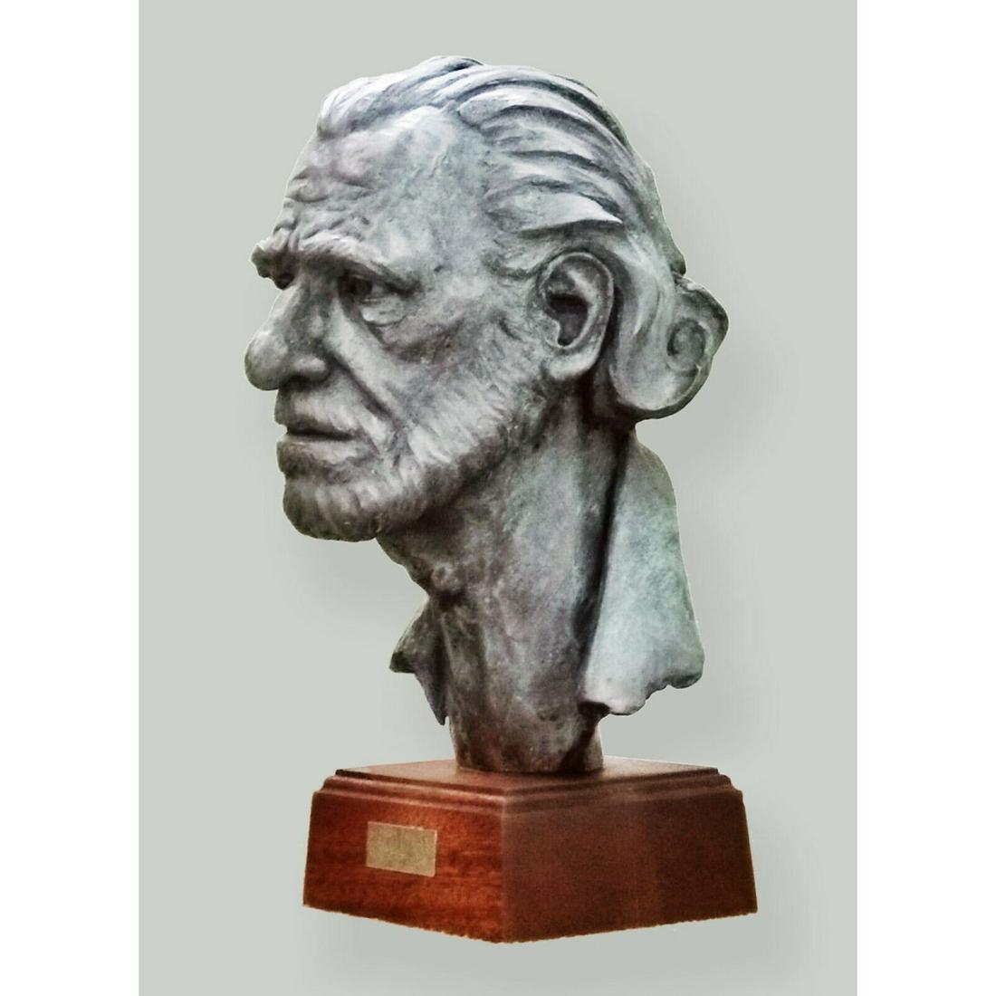 CC Bronze desktop bust of Charles Bukowski. Edition of 50. Signed Certificate. (1 of 2)
