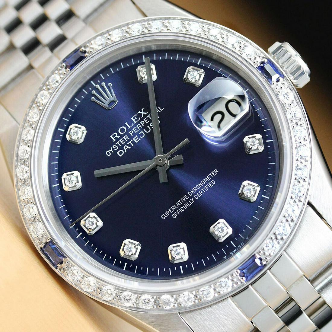 Mens 18k White Gold & Stainless Steel Rolex Datejust With A Blue Dial & Sapphire Bezel (1 of 8)