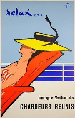 RELAX RENE GRUAU COMPAGNIE REUNIS FRENCH BOAT VINTAGE TRAVEL POSTER (1 of 1)