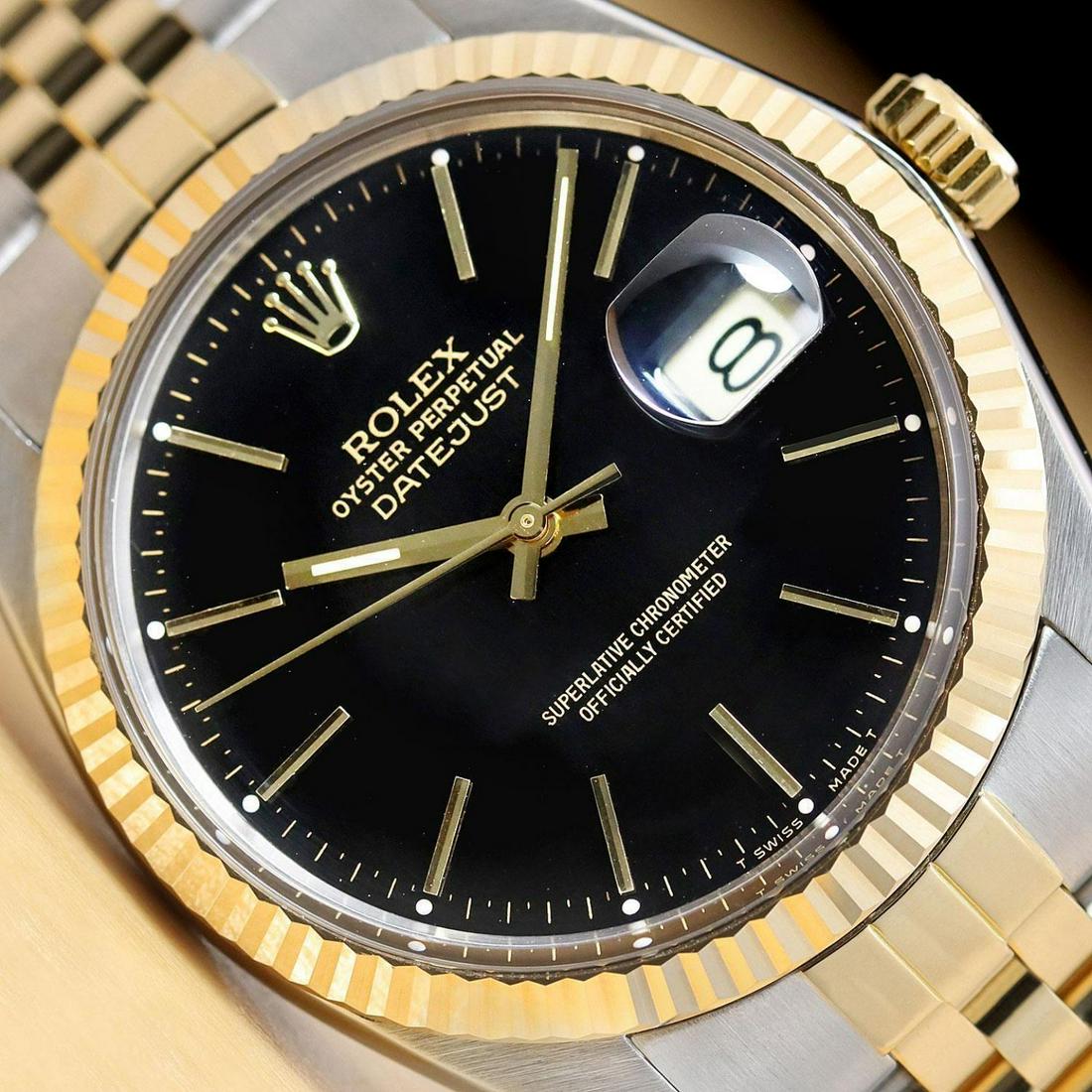 ROLEX MENS DATEJUST 16013 BLACK DIAL 18K YELLOW GOLD & STAINLESS STEEL WATCH (1 of 2)