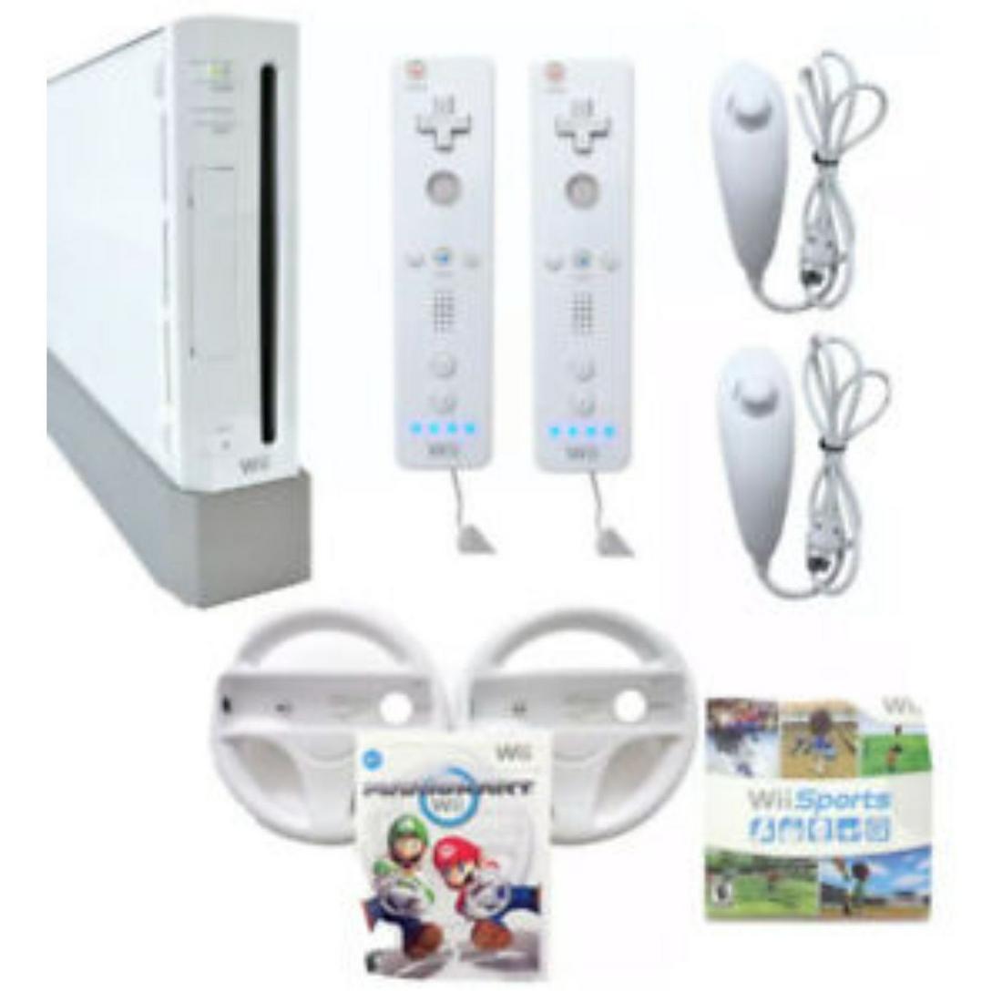 Nintendo Wii Console Bundle With 2 Games, 2 Controllers, 2 nintendo Nunchuks & 2 Mario Kart Racing (1 of 2)