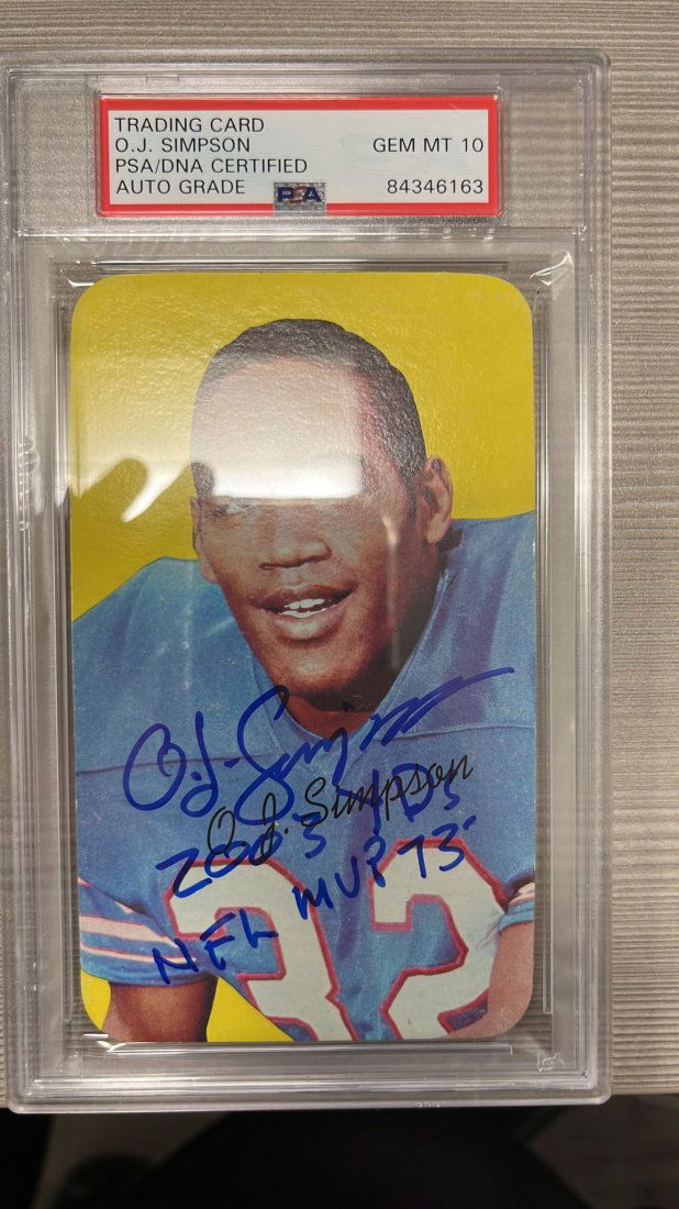 OJ Simpson Signed 1970 Topps Jumbo RC "2003 YDs NFL MVP 73" Inscribed PSA 10 AUTO (1 of 1)