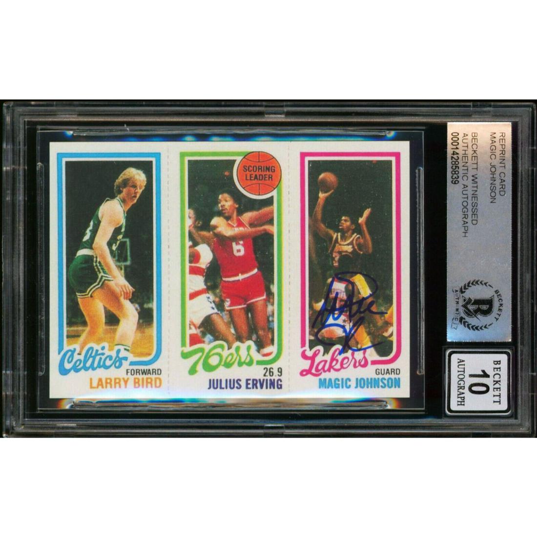 Magic Johnson Signed Topps Rookie Reprint Card #139 (Beckett 10 Auto) (1 of 2)